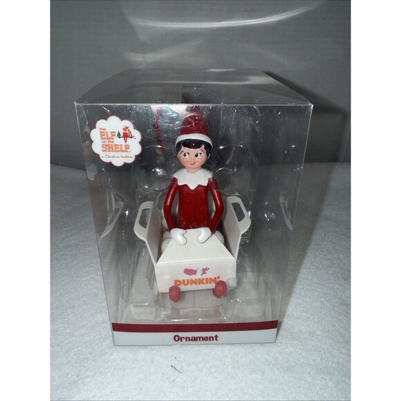 NEW Dunkin Donuts Elf on the Shelf Christmas Ornament 2022 In Munchkin Sleigh - Picture 1 of 9